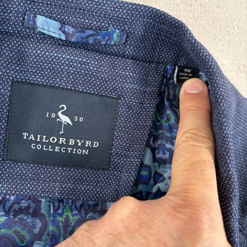 Tailorbyrd Stretch Fabric Sport Coat Blazer in Denim‎ Blue Men 40R 2-Button NWT